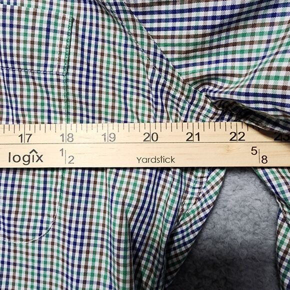Peter Millar‎ Dress Shirt Blue Brown Green Plaid Button Front Embroidered Medium - Picture 6 of 7